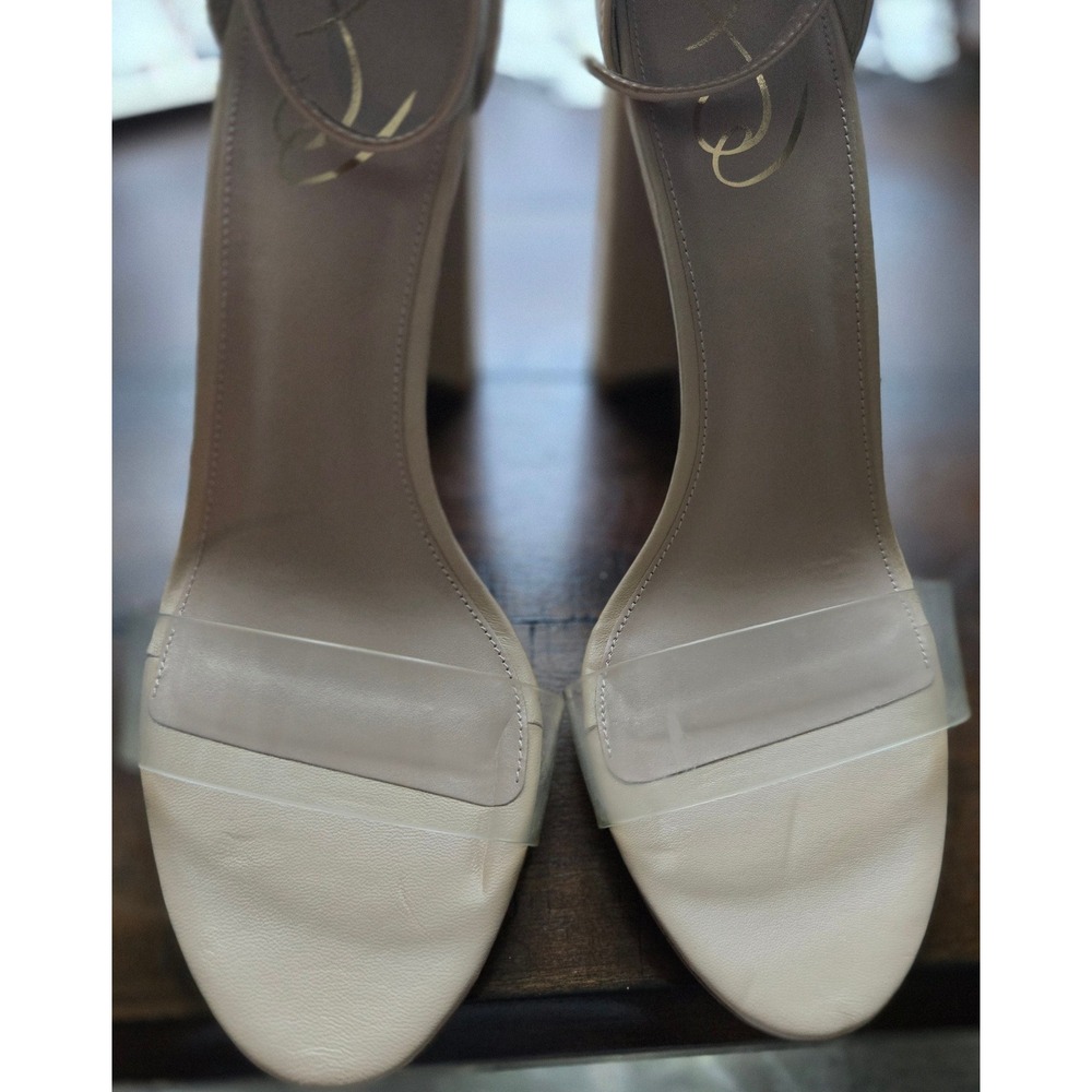 Sam Edelman Yaro Nude Leather Clear Strap Block Heel Sandals Womens Size 10